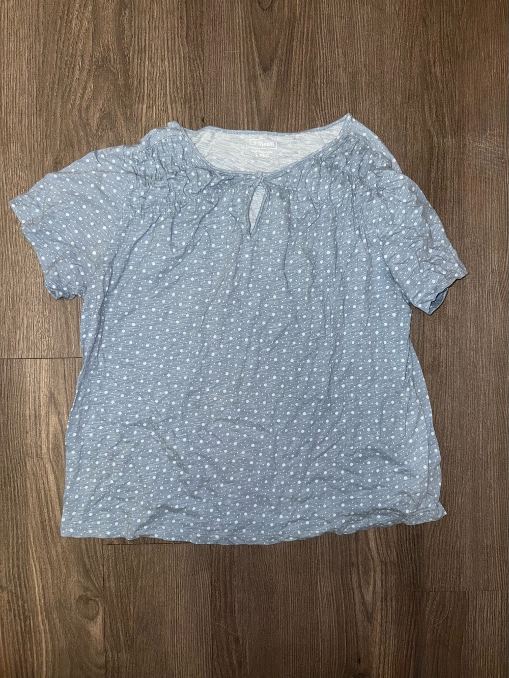 L.L. Bean Light Blue Polka Dot Short Sleeve Tee